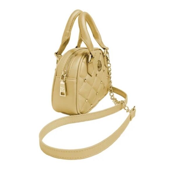 NWT Badgley Mischka Studio Metallic Gold Quilted Studded Dome Crossbody Bag. - Picture 3 of 15